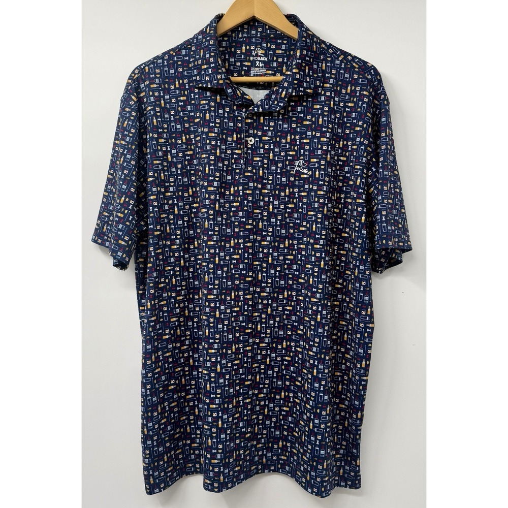 Rhoback "The Old Fashioned" Cocktails Performance Print Polo Men's XL Navy EUC